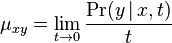 \mu _{{xy}}=\lim _{{t\rightarrow 0}}{\frac  {\Pr(y\,|\,x,t)}{t}}
